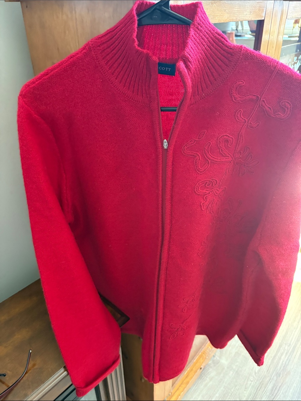 Karen Scott Bright Red Knit Zip-Front Sweater